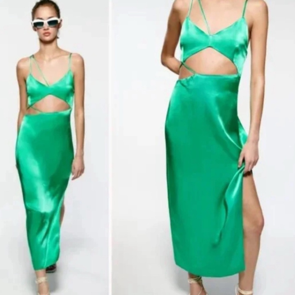 Zara Vibrant Green Satin Backless Dress